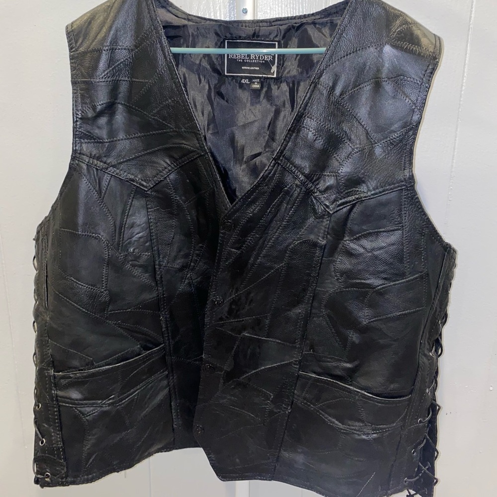 Rebel Ryder black genuine leather  biker vest size 4xl